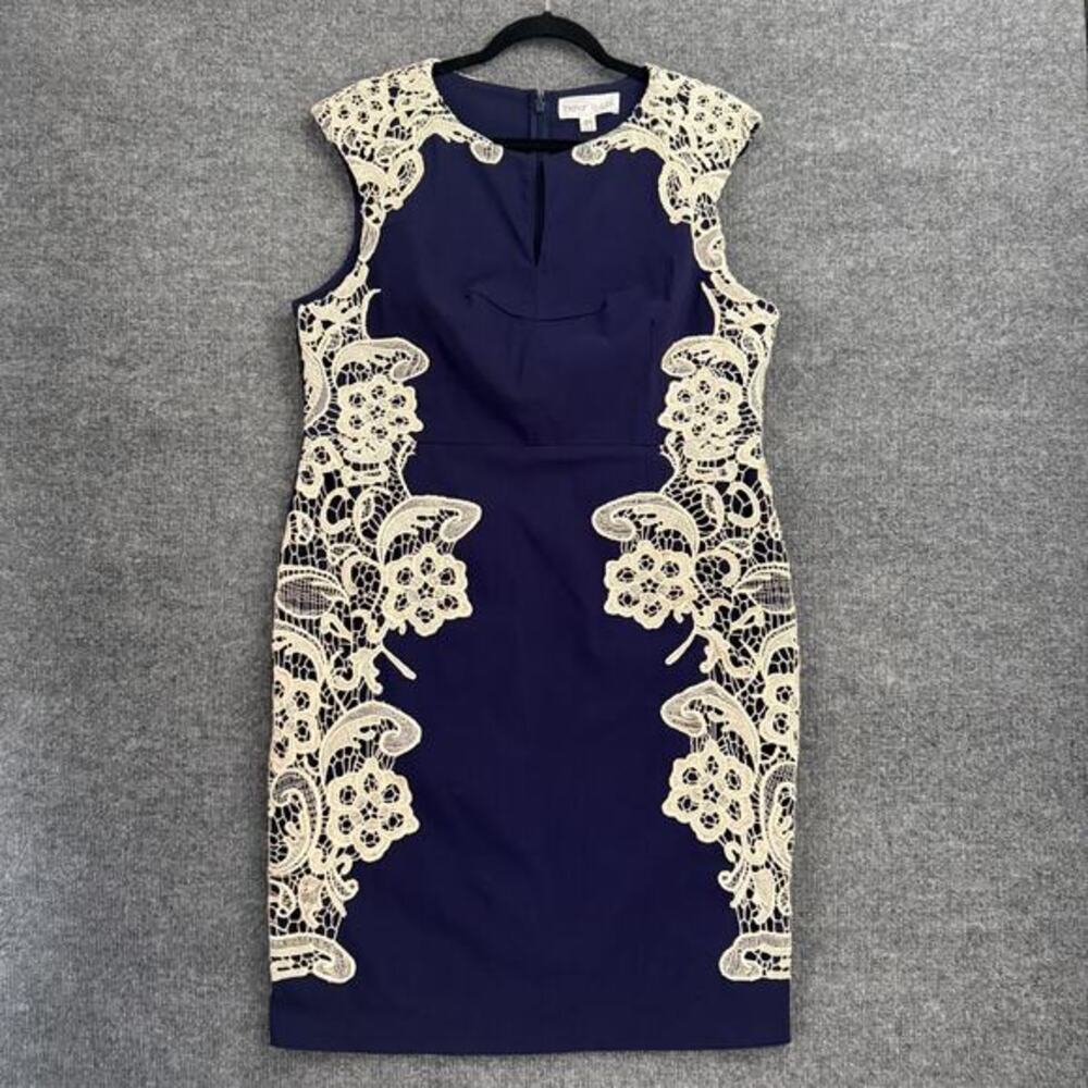 Paper Dolls Womens Bodycon Sheath Dress Size 18 Navy Crochet Lace Trim Coquette